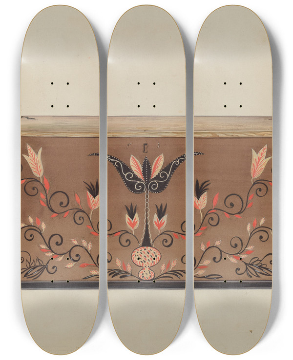 Triptych art skateboard deck of Isabella Ruth Doerfler Guilford Blanket Chest by Isabella Ruth Doerfler