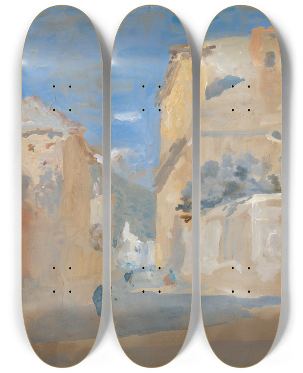Triptych art skateboard deck of Hercules Brabazon Brabazon Alassio by Hercules Brabazon Brabazon (1821-1906)