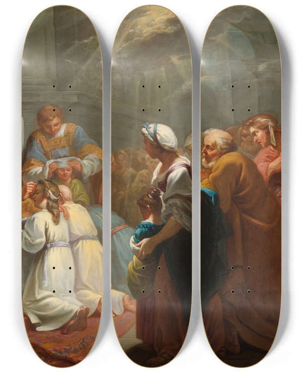 Triptych art skateboard deck of Jacques Dumont The Sacrement Of Confirmation by Jacques Dumont (1704-1781)