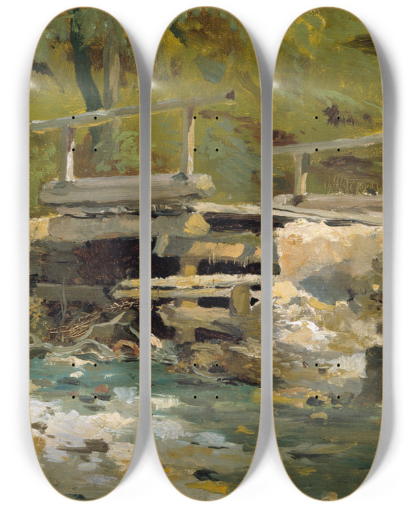 Triptych art skateboard deck of Anton Hansch Bachbrcke by Anton Hansch (1813-1876)