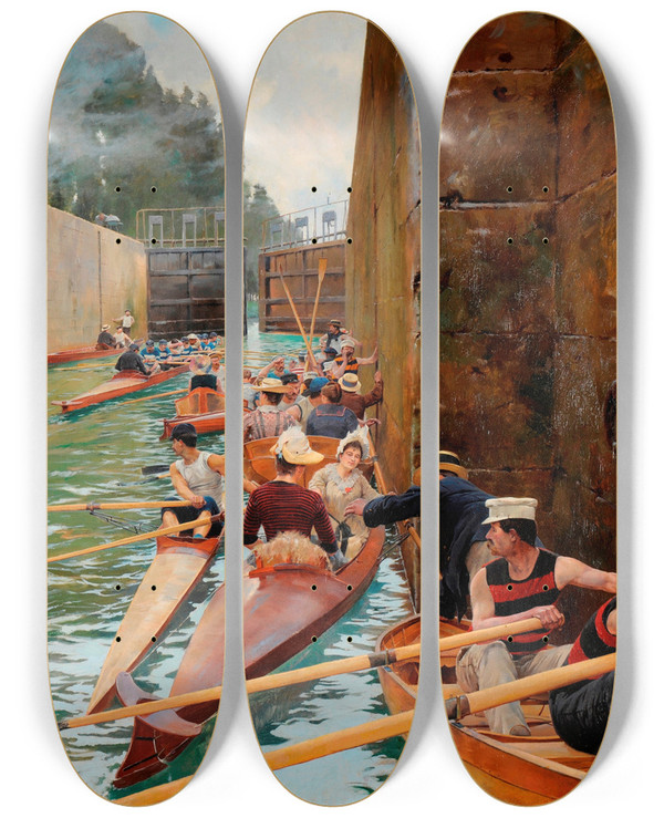 Triptych art skateboard deck of Ferdinand Gueldry Lcluse by Ferdinand Gueldry (1858-1945)