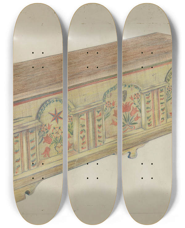 Triptych art skateboard deck of American 20Th Century Pa German Chest by American 20Th Century