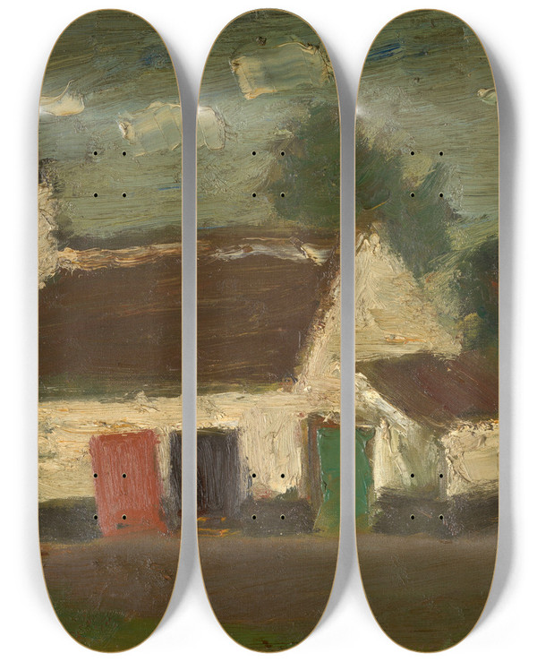Triptych art skateboard deck of Gustave De Smet Farm by Gustave De Smet (1877-1943)