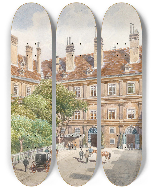 Triptych art skateboard deck of Erwin Pendl Hof Der Stallburg Vienna by Erwin Pendl (1875-1945)