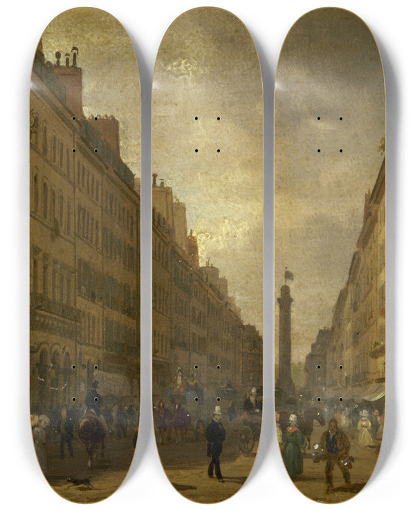 Triptych art skateboard deck of Giuseppe Canella La Rue De La Paix by Giuseppe Canella (1788-1847)