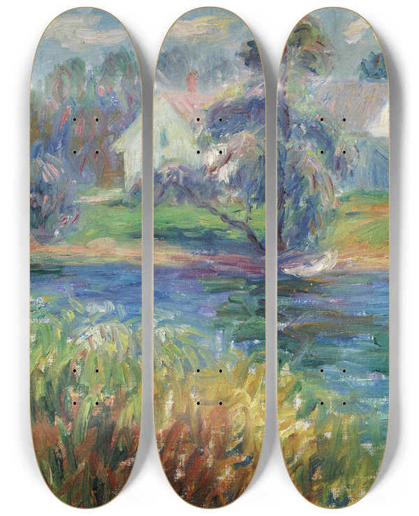Triptych art skateboard deck of William James Glackens Conway Pond by William James Glackens (1870-1938)