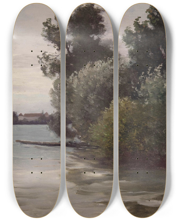 Triptych art skateboard deck of Joseph Wopfner Am Chiemsee by Joseph Wopfner (1843-1927)