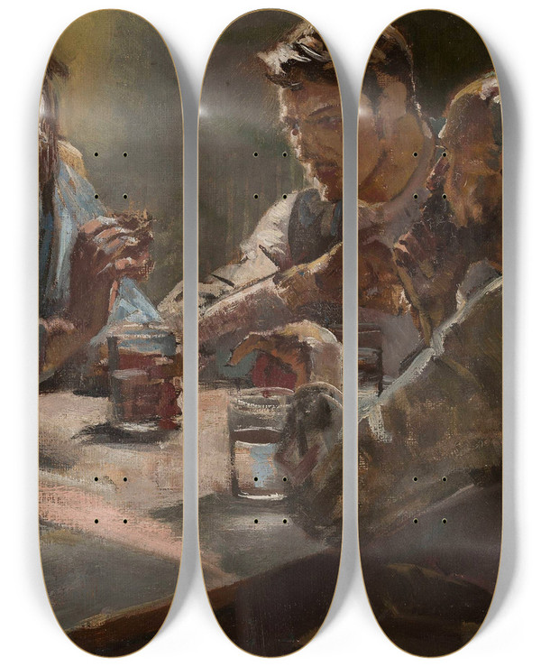 Triptych art skateboard deck of Jacek Malczewski Christ In Emmaus by Jacek Malczewski (1854-1929)