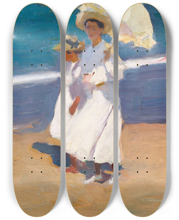 Triptych art skateboard deck of Joaqun Sorolla By The Seaside by Joaquin Sorolla (1863-1923)