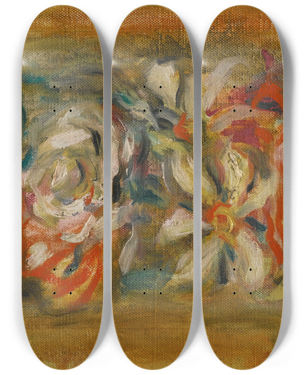 Triptych art skateboard deck of Pierreauguste Renoir Jete De Fleurs by Pierre-Auguste Renoir (1841-1919)