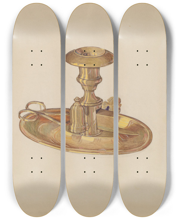 Triptych art skateboard deck of Dorothy Posten Candlestick_1 by Dorothy Posten