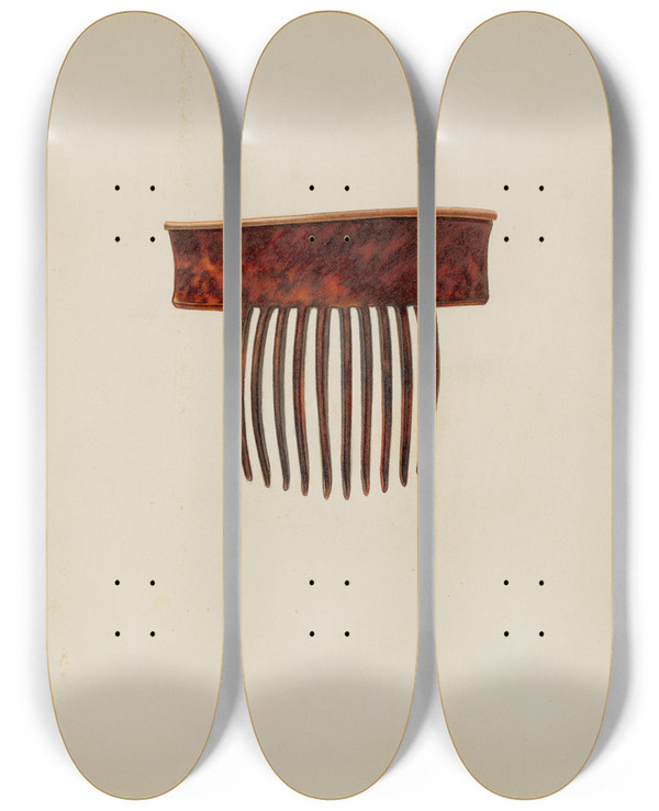 Triptych art skateboard deck of Irene Lawson Comb_1 by Irene Lawson