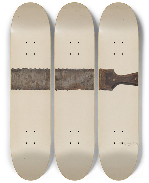 Triptych art skateboard deck of George Roehl Combination Sawknife by George Roehl