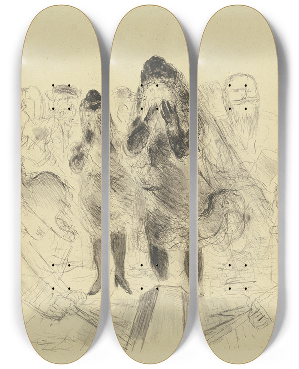Triptych art skateboard deck of Wilhelm Thny The Widow by Wilhelm Thony (1888-1949)