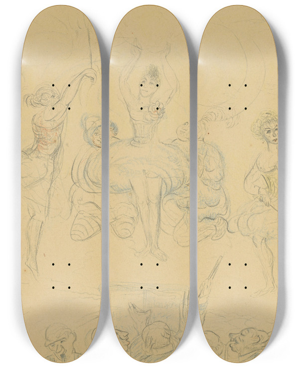 Triptych art skateboard deck of James Ensor Ballet by James Ensor (1860-1949)