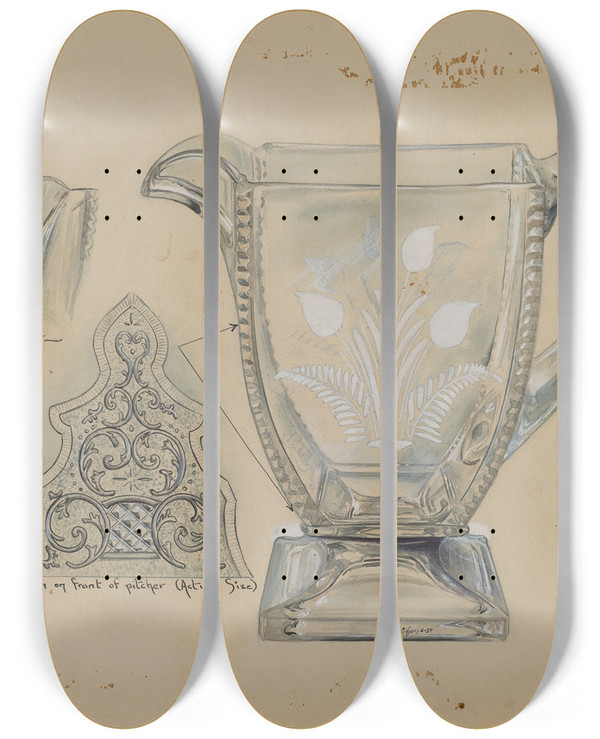 Triptych art skateboard deck of Ralph Atkinson Pitcher_1 by Ralph Atkinson (20-)