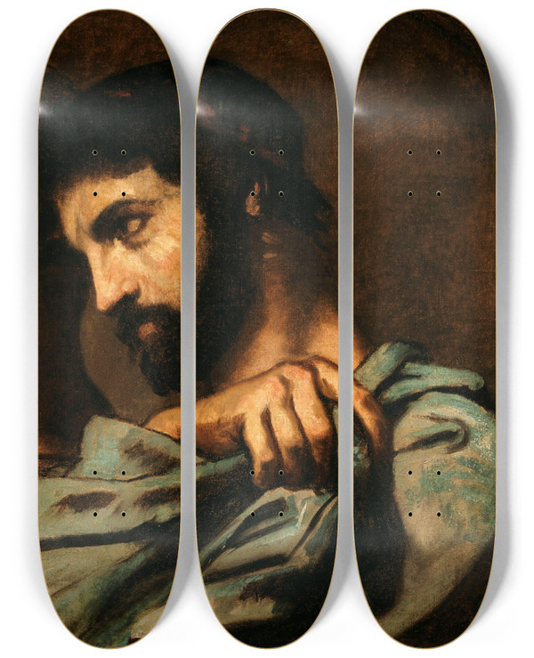 Triptych art skateboard deck of Thomas Couture Les Deux Philosophes by Thomas Couture (1815-1879)