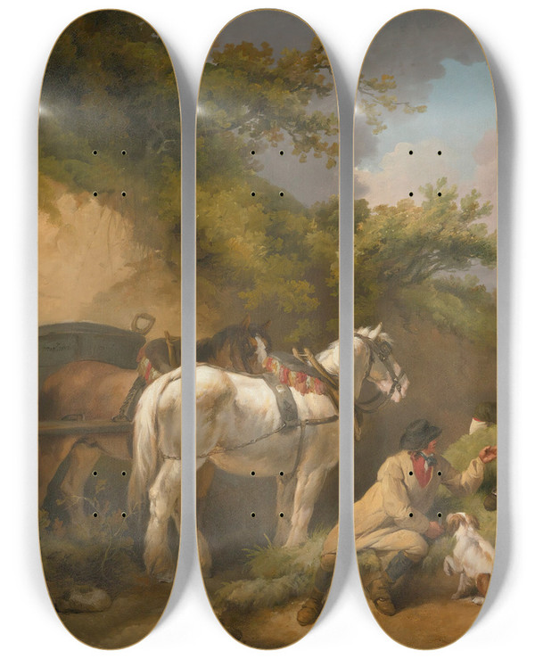 Triptych art skateboard deck of George Morland The Labourers Rest by George Morland (1763-1804)