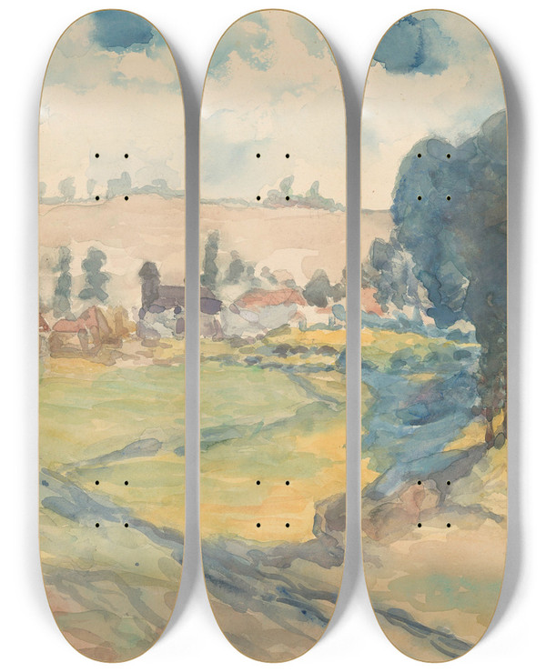 Triptych art skateboard deck of Martinus Van Andringa Heuvellandschap by Martinus Van Andringa (1864-1918)