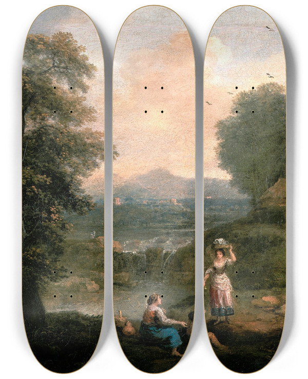 Triptych art skateboard deck of Francesco Zuccarelli Landscape_1 by Francesco Zuccarelli (1702-1788)