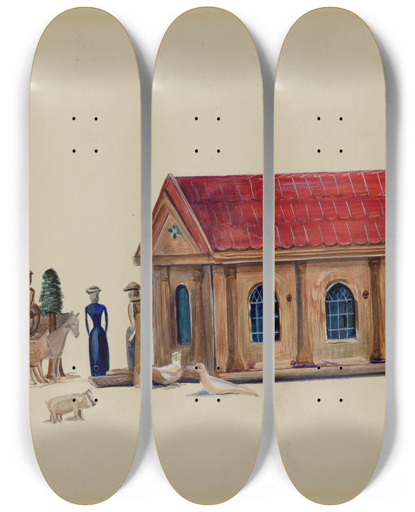 Triptych art skateboard deck of Mina Lowry Noahs Ark With Animals_2 by Mina Lowry (1894-1942)