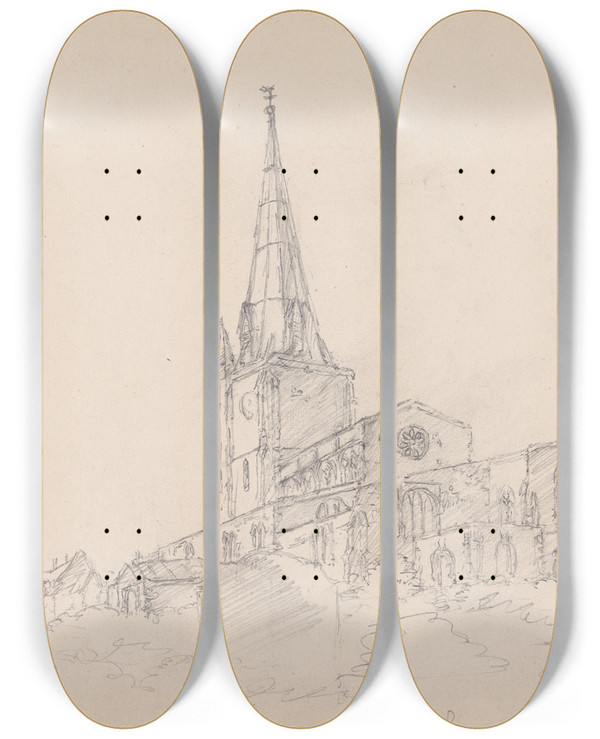 Triptych art skateboard deck of James Moore Unidentified Church by James Moore (1762-1799)