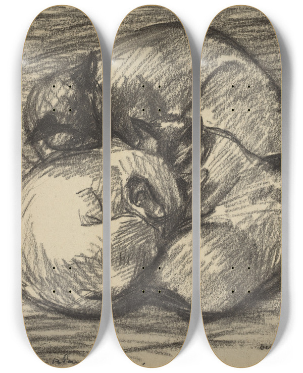 Triptych art skateboard deck of Thophile Alexandre Steinlen The Cats Tsching Batzar And Blancblanc by Theophile Alexandre Steinlen (1859-1923)
