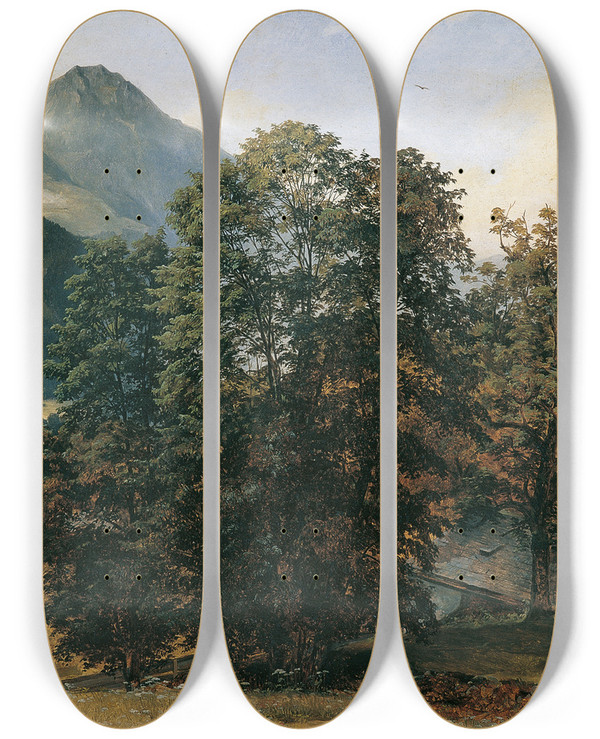Triptych art skateboard deck of Jan Novopacky Berchtesgaden by Jan Nowopacky (1821-1908)