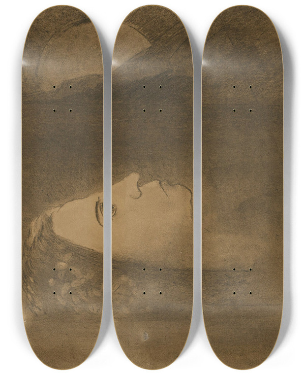 Triptych art skateboard deck of Odilon Redon Ophlie by Odilon Redon (1840-1916)