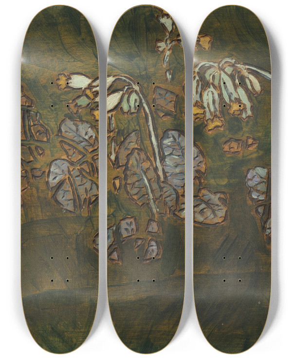 Triptych art skateboard deck of Maria Yakunchikova Cowslip by Maria Yakunchikova (1870-1902)