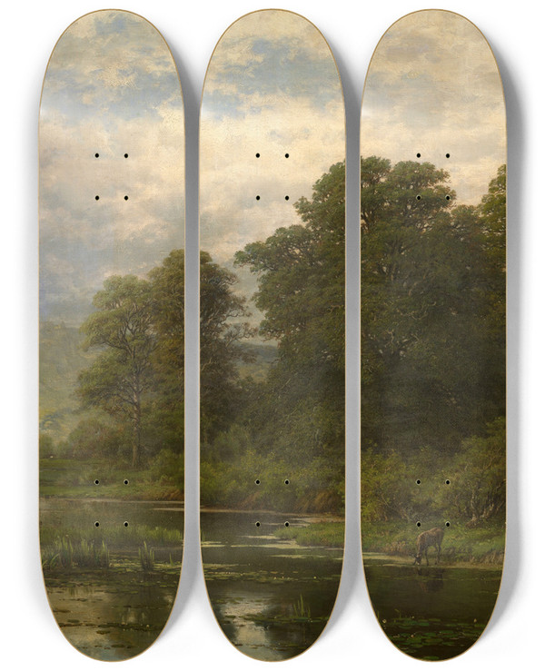 Triptych art skateboard deck of Joseph Van Luppen Landscape by Joseph Van Luppen (1834-1891)