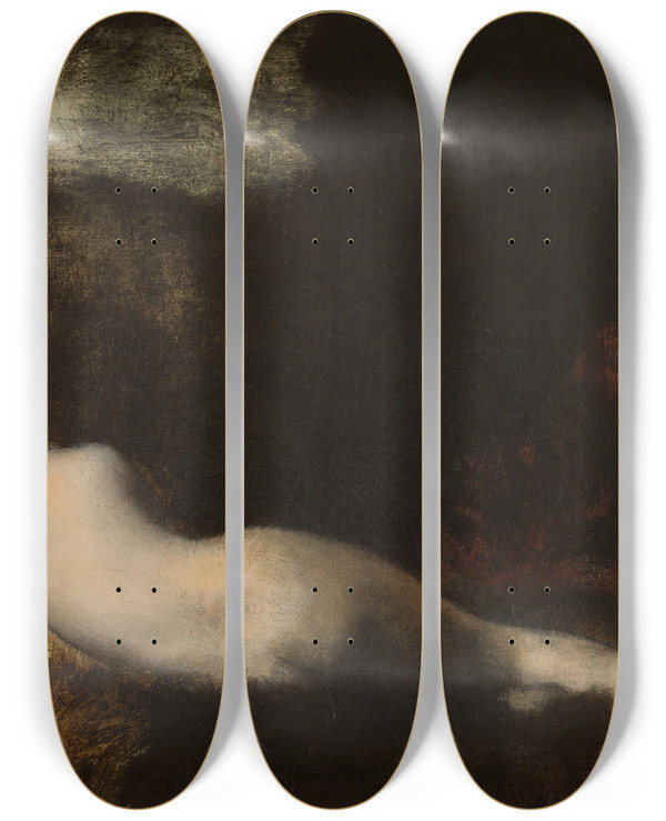 Triptych art skateboard deck of Jeanjacques Henner Nymphe Couche by Jean-Jacques Henner (1829-1905)