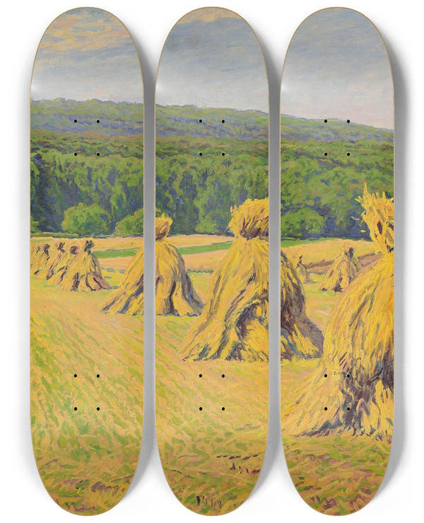 Triptych art skateboard deck of Gustave Cariot Paysage Aux Bottes by Gustave Cariot (1872-1950)