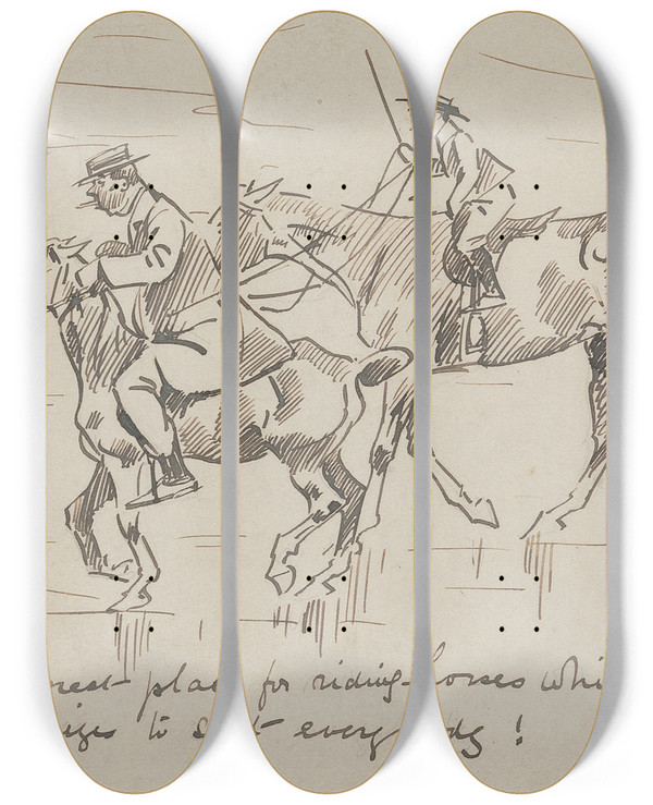 Triptych art skateboard deck of Philip William May A Man And A Boy Riding On A Beach by Philip William May