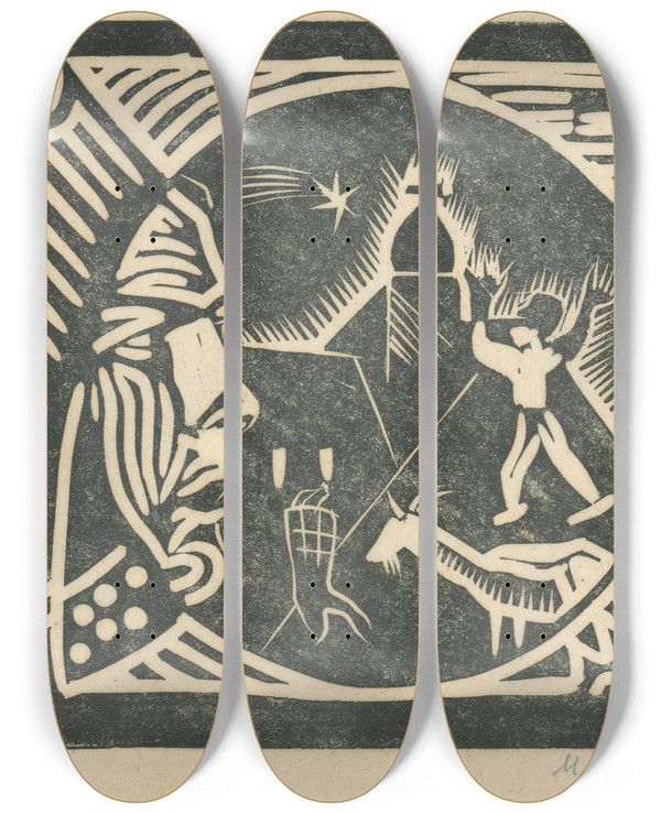Triptych art skateboard deck of Mikul Galanda Through The Eyes Of A Painter by Mikulas Galanda (1895-1938)