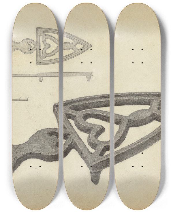 Triptych art skateboard deck of Bernard Westmacott Trivet by Bernard Westmacott