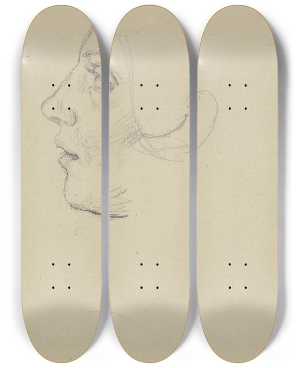 Triptych art skateboard deck of Jakob Becker Weiblicher Kopf Im Profil Nach Links by Jakob Becker (1810-1872)