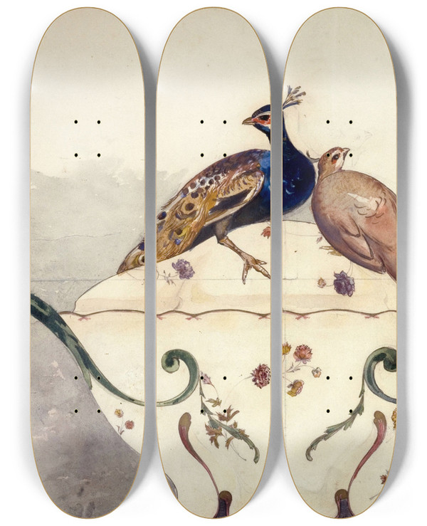 Triptych art skateboard deck of Flix Bracquemond Soupire by Felix Bracquemond (1833-1914)