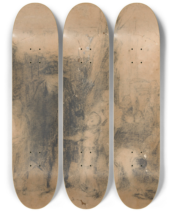 Triptych art skateboard deck of William Mulready The Fight Interrupted_1 by William Mulready (1786-1863)