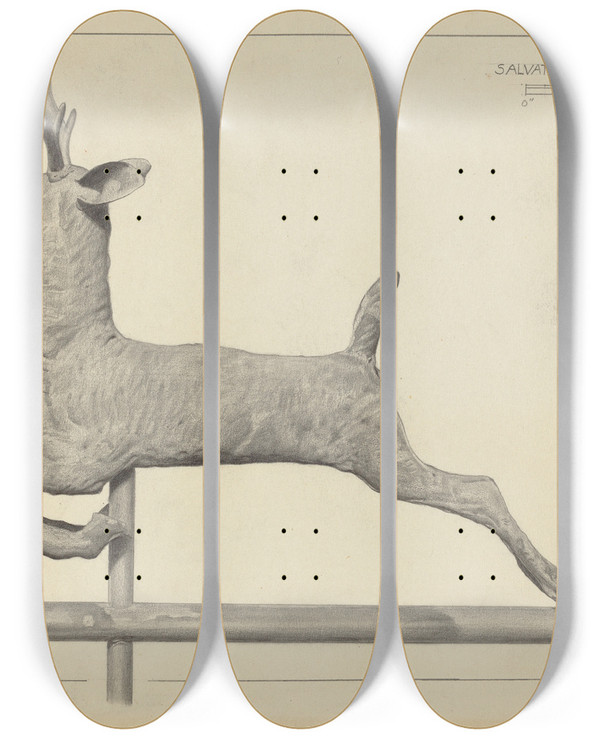 Triptych art skateboard deck of Salvatore Borrazzo Deer Weather Vane_1 by Salvatore Borrazzo