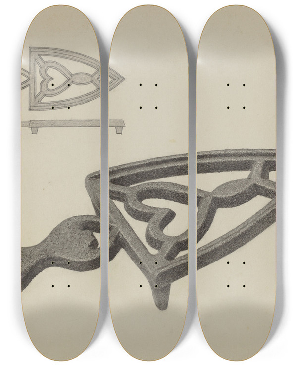 Triptych art skateboard deck of Herman Bader German Flatiron Holder by Herman Bader