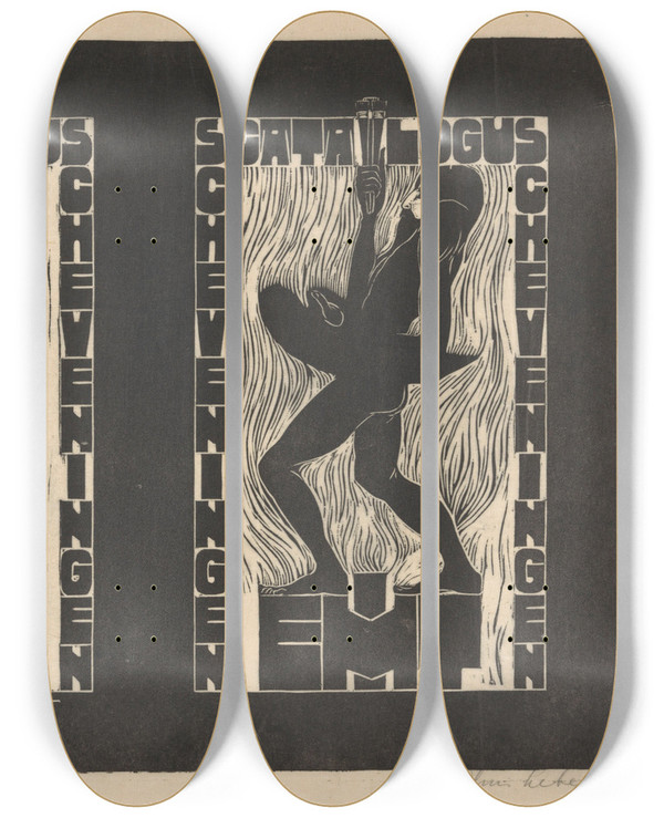 Triptych art skateboard deck of Chris Lebeau Catalogusomslag Emit Eerste Moderne Internationale Tentoonstelling by Chris Lebeau (1878-1945)