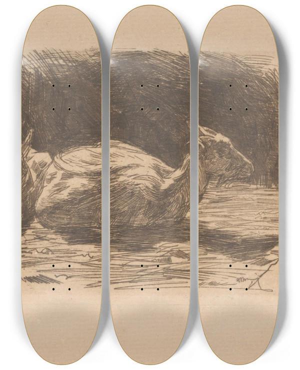 Triptych art skateboard deck of Jan Veth Twee Geiten by Jan Veth (1864-1925)