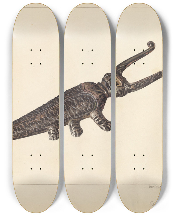 Triptych art skateboard deck of Ralph Morton Bootjack by Ralph Morton