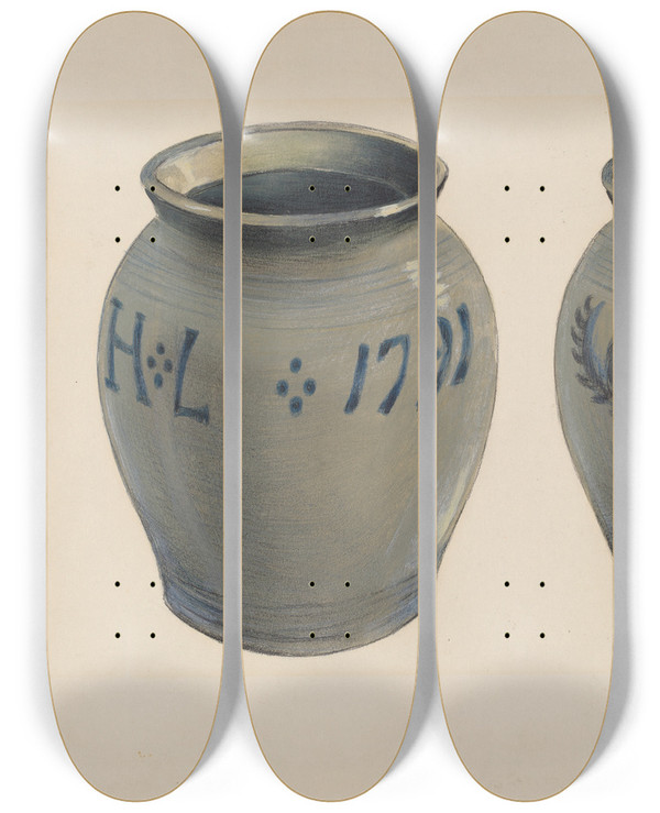 Triptych art skateboard deck of Fred Weiss Stoneware Vase_1 by Fred Weiss
