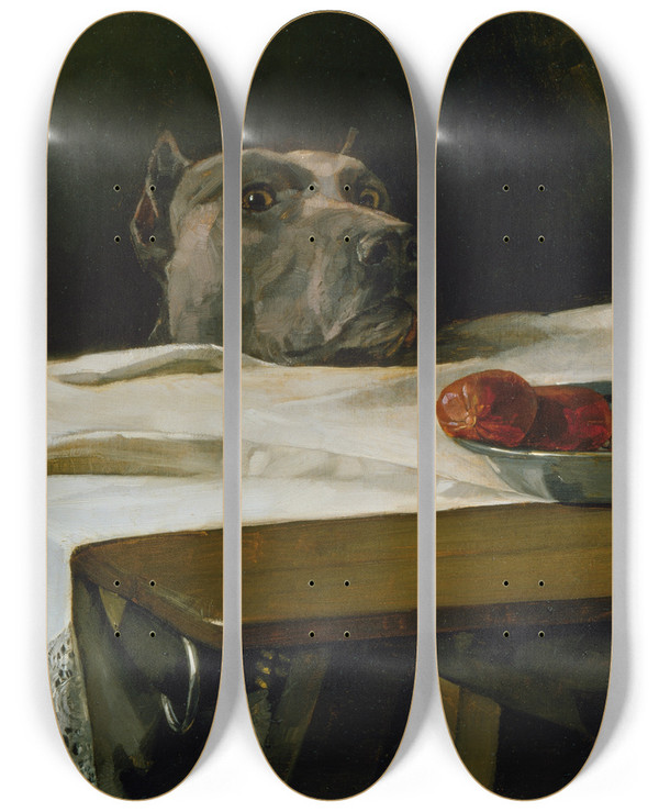 Triptych art skateboard deck of Wilhelm Trbner Caesar Am Rubicon by Wilhelm Trubner (1851-1917)