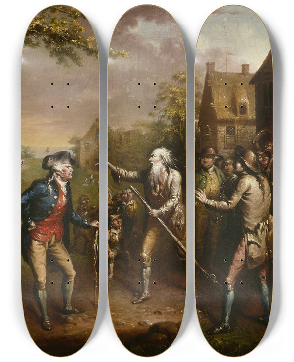 Triptych art skateboard deck of John Quidor Rip Van Winkle by John Quidor (1801-1881)