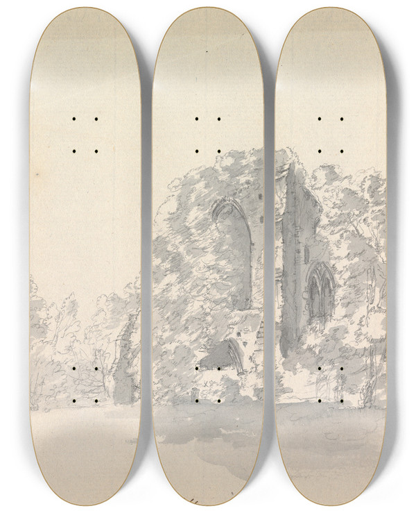 Triptych art skateboard deck of James Moore Netley Abbey Hampshire England_2 by James Moore (1762-1799)