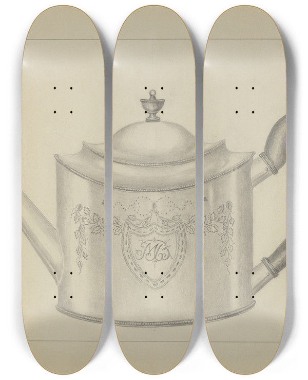 Triptych art skateboard deck of Hester Duany Silver Teapot_3 by Hester Duany (1891-1964)