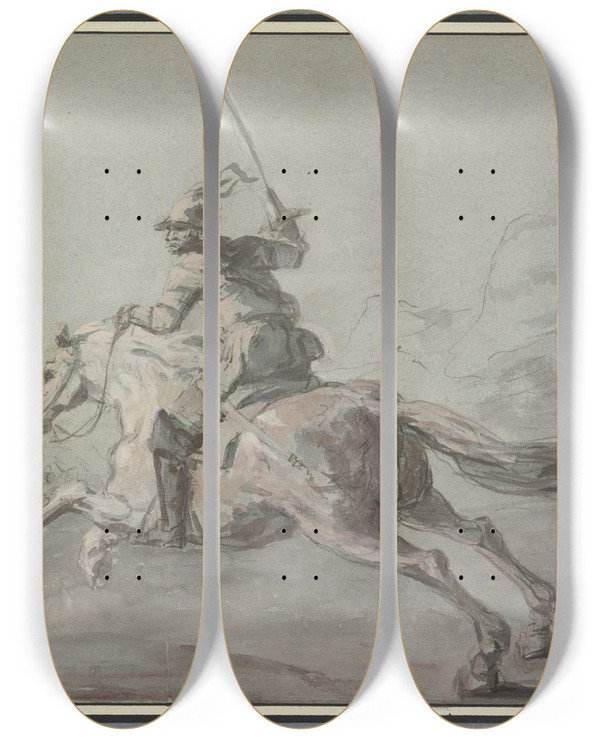 Triptych art skateboard deck of Jeanbaptiste Robin Ein Krassier Nach Links Springend by Jean-Baptiste Robin